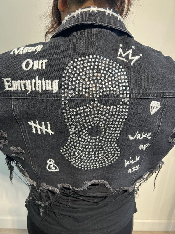 Ski Mask Rhinestones Cropped Women Jacket