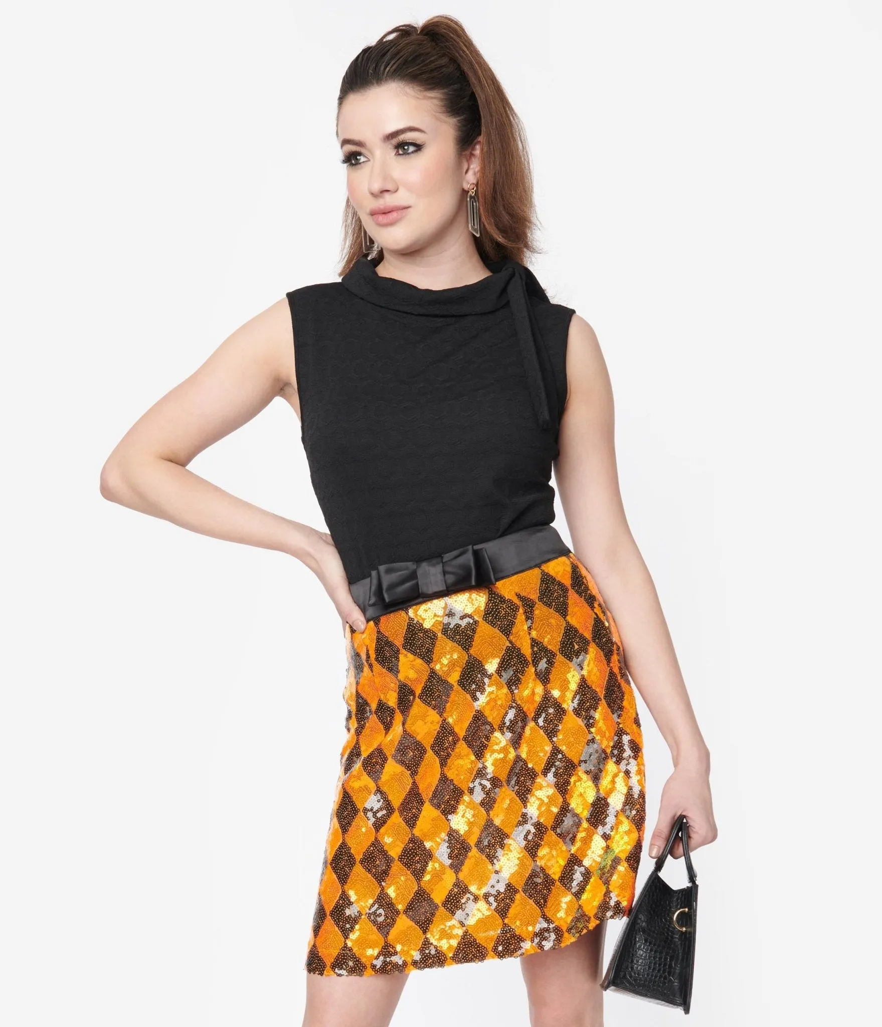 Smak Parlour Orange Sequin Mod Skirt