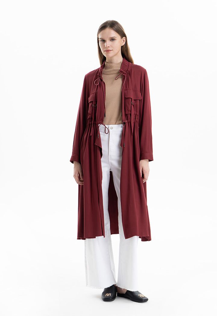 Solid Elasticated Drawstring Long Jacket