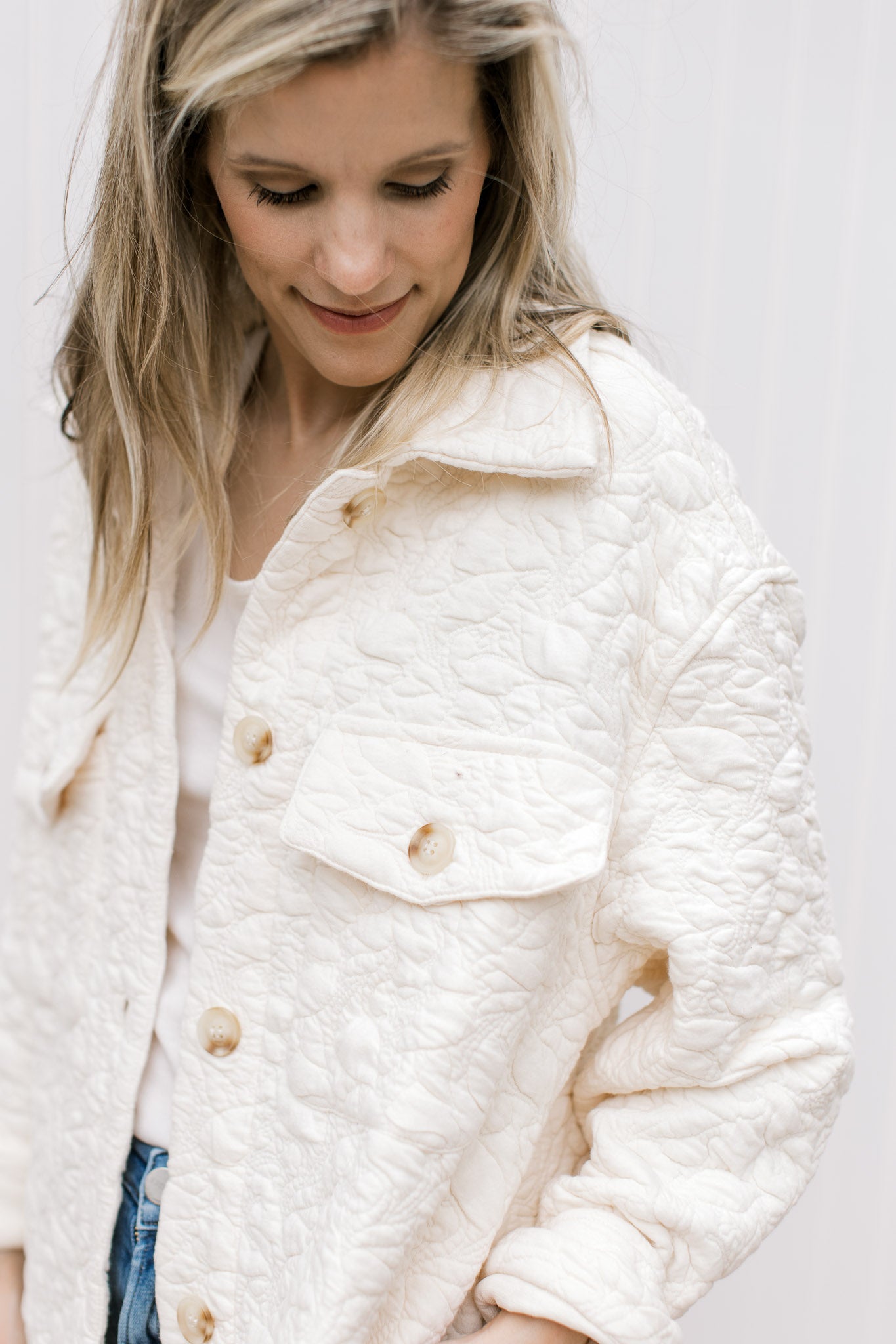 Spring Cream Embossed Shacket