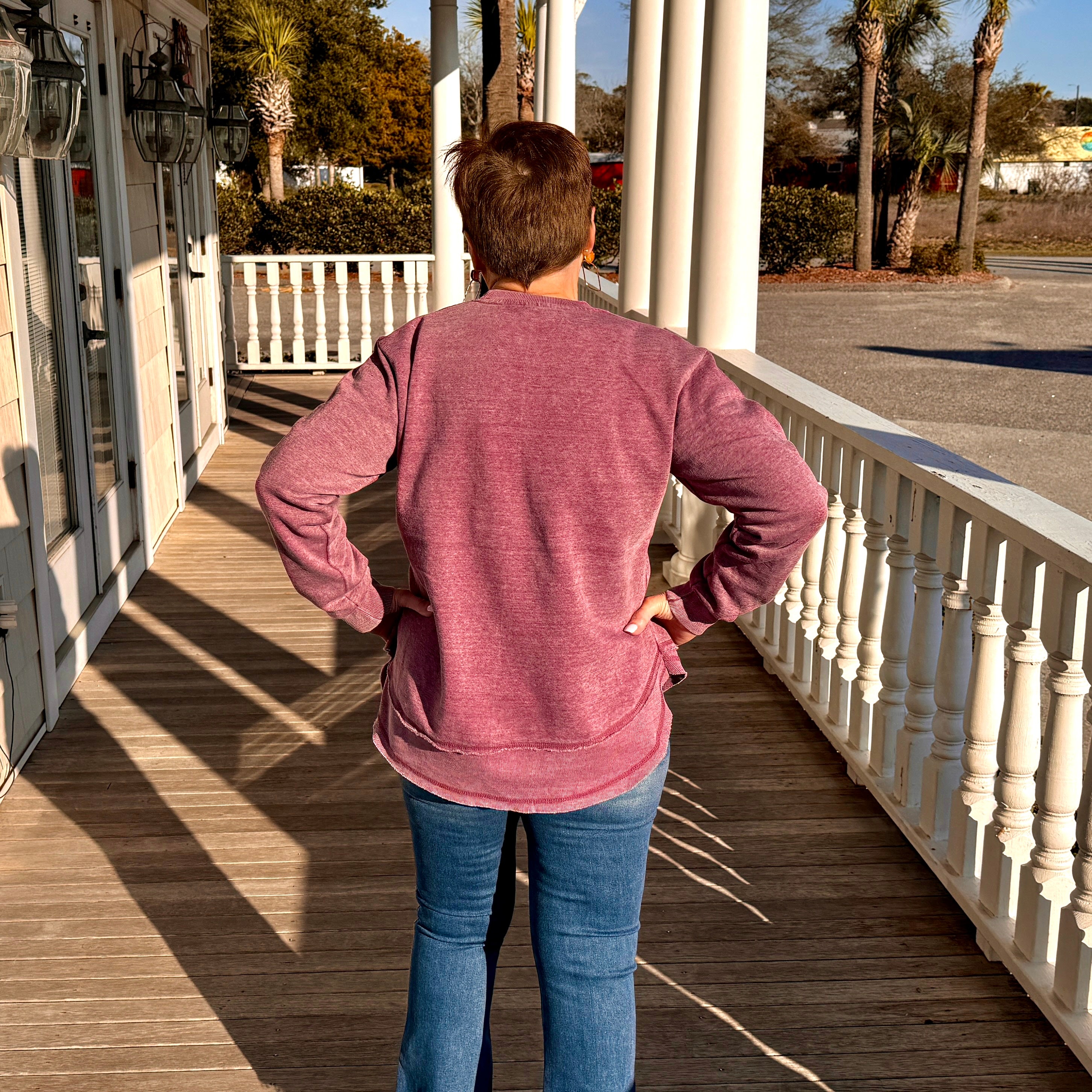 Stay Salty Sweatshirt - Oak Island in Burgundy