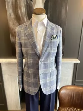 STEEL BLUE PLAID AND PEAR GREEN. SOFT COAT