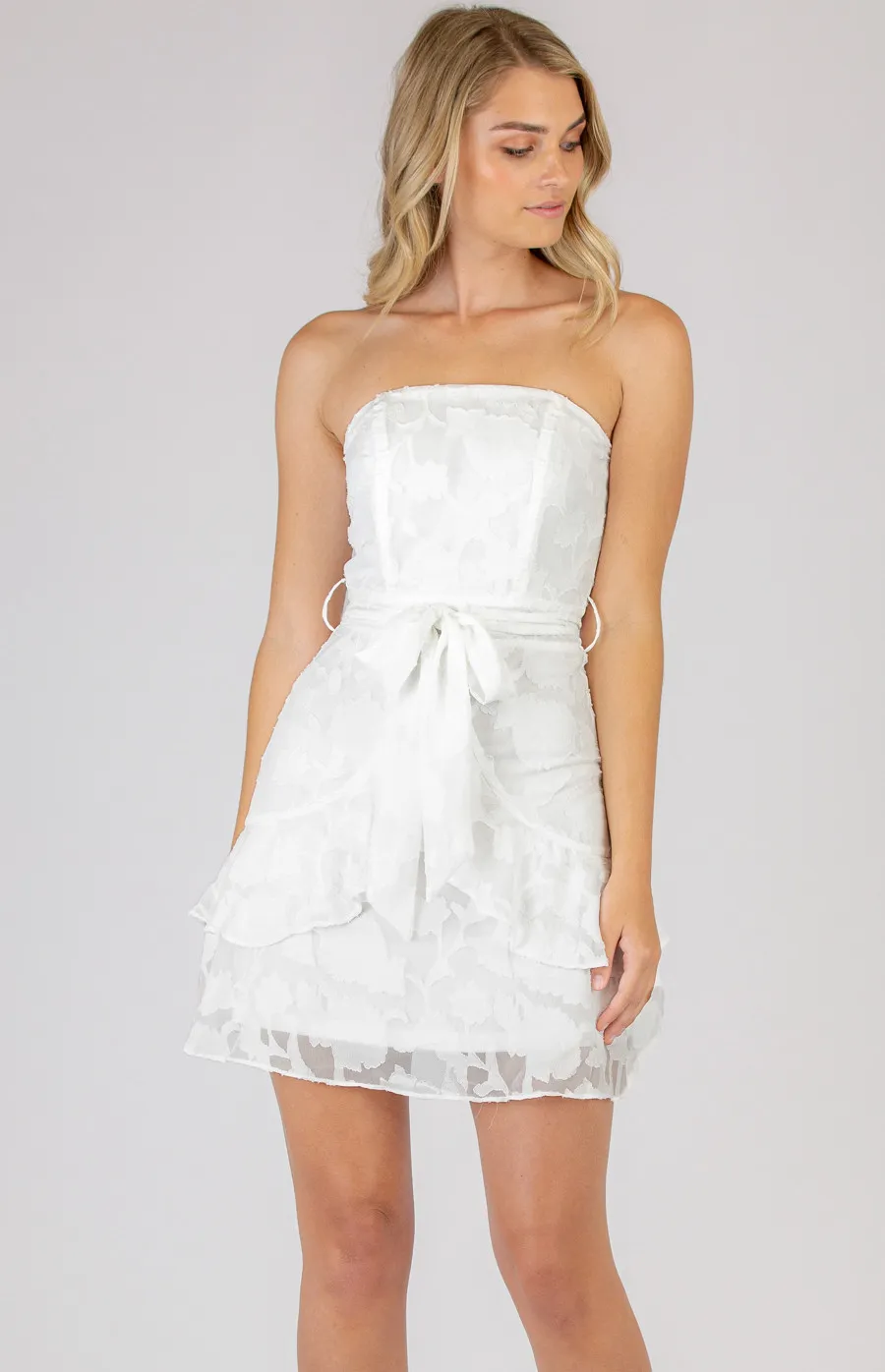 Strapless Mini Dress with Frill Hem Details (SDR617-2A)