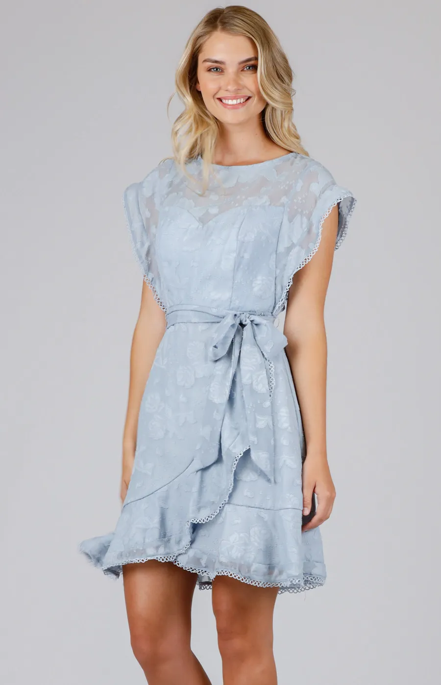 Textured Butterfly Sleeve Dress with Frill Details (SDR660A)