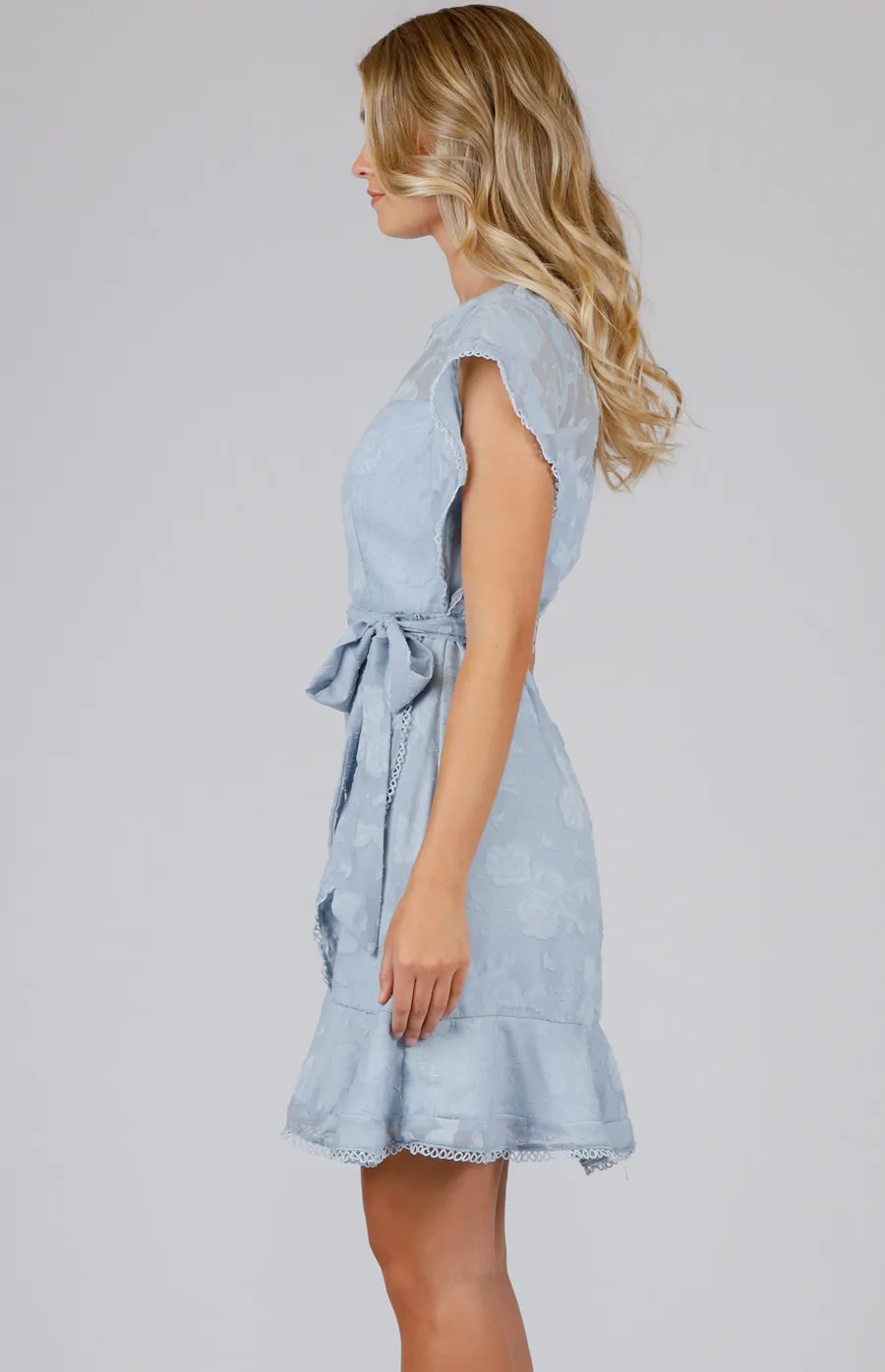 Textured Butterfly Sleeve Dress with Frill Details (SDR660A)