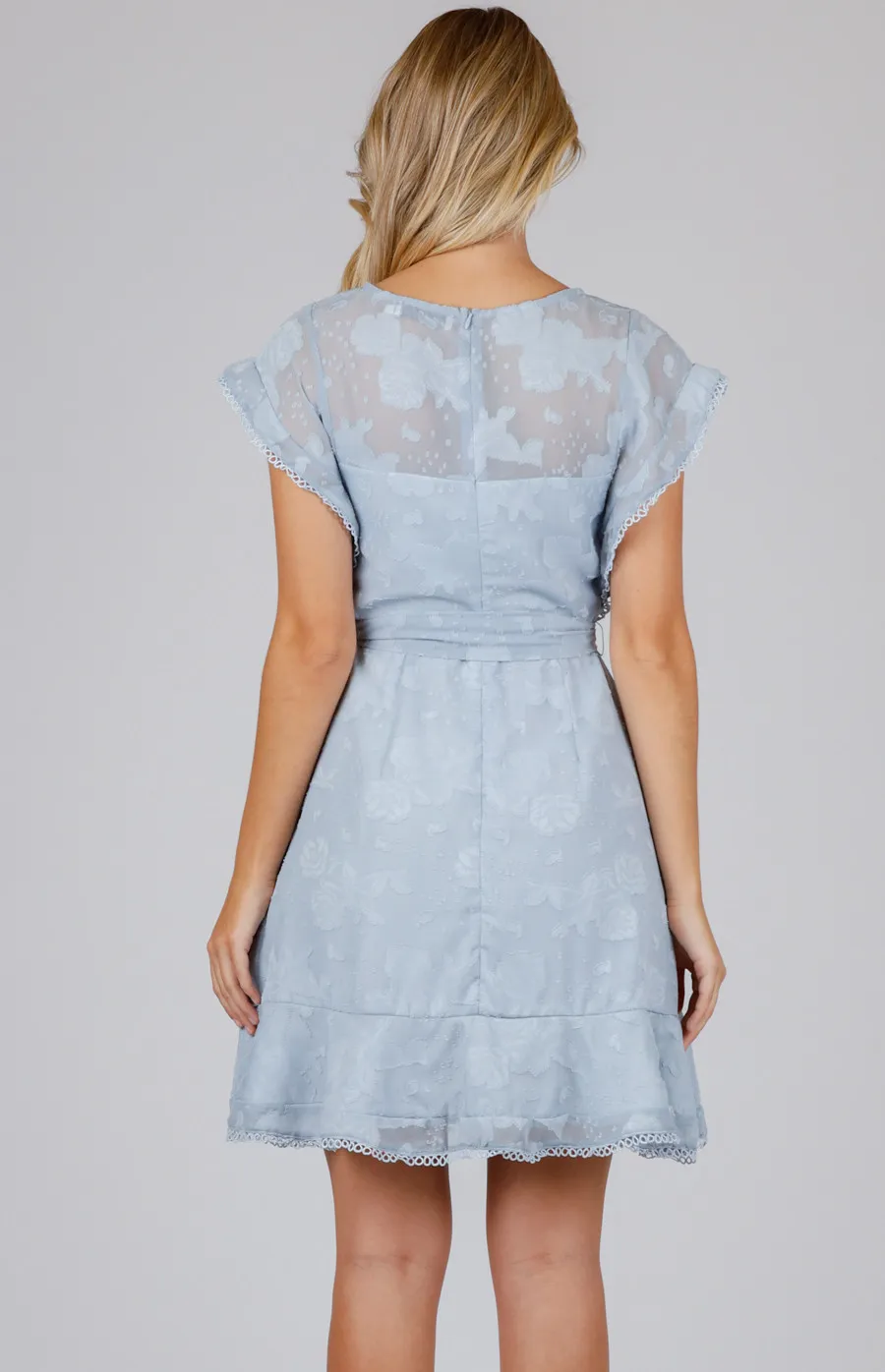 Textured Butterfly Sleeve Dress with Frill Details (SDR660A)