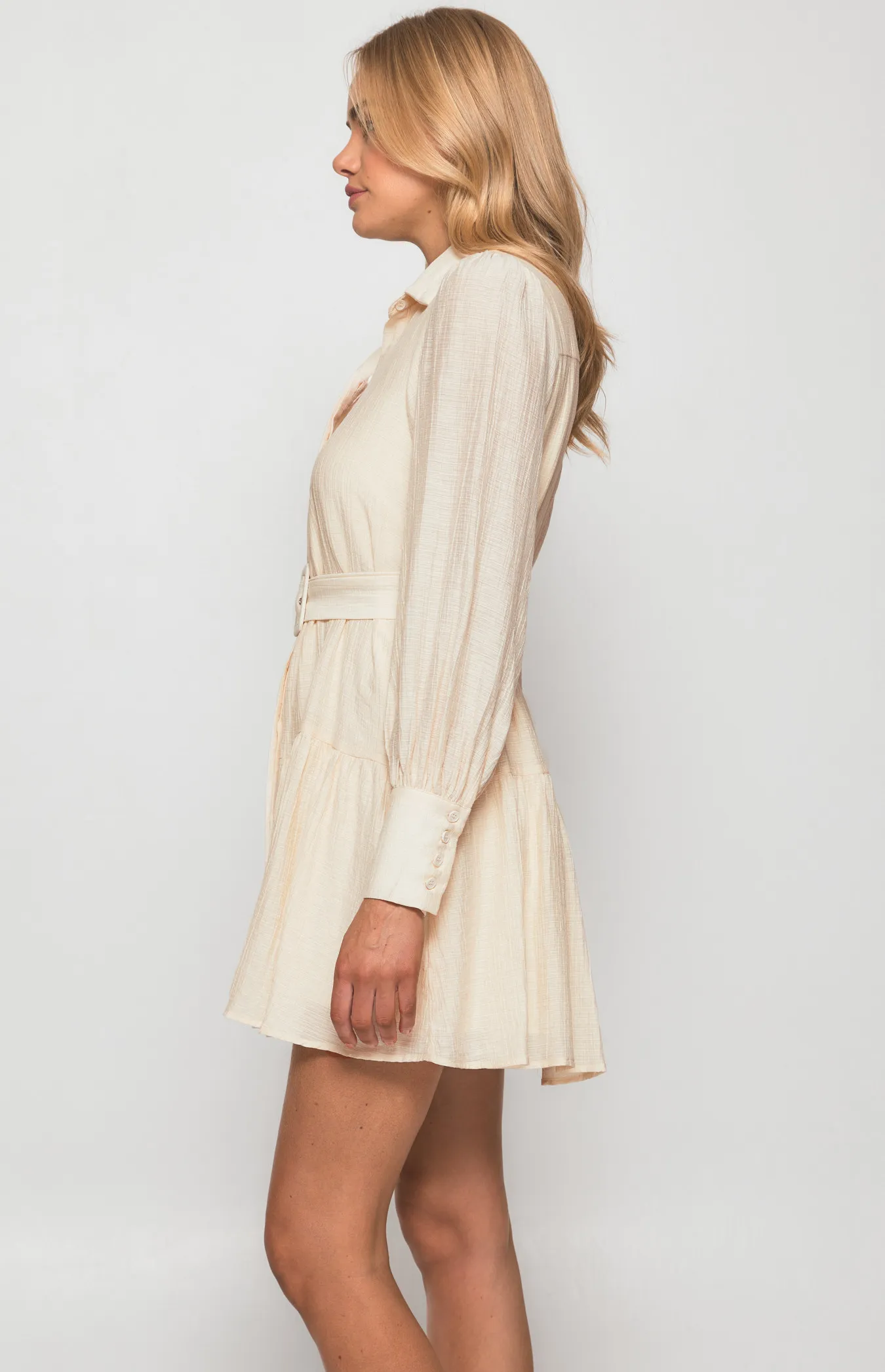 Textured Shirt Dress with Ruffle Hem and Belt (WDR440A) 