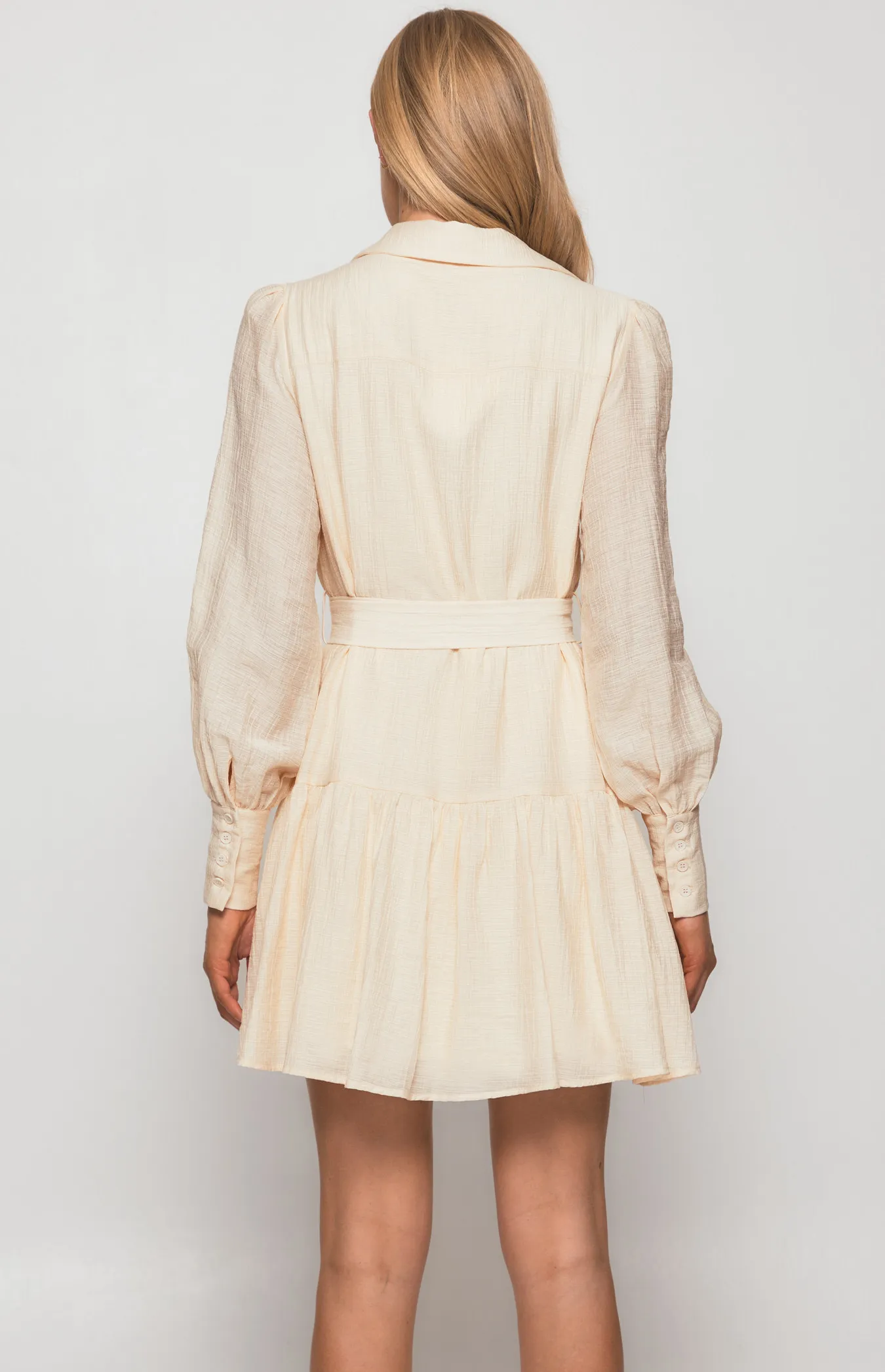 Textured Shirt Dress with Ruffle Hem and Belt (WDR440A) 