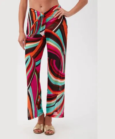 Trina Turk Swoop Mesh Tie-Front Wide-Leg Cover-Up Pants / Multi M