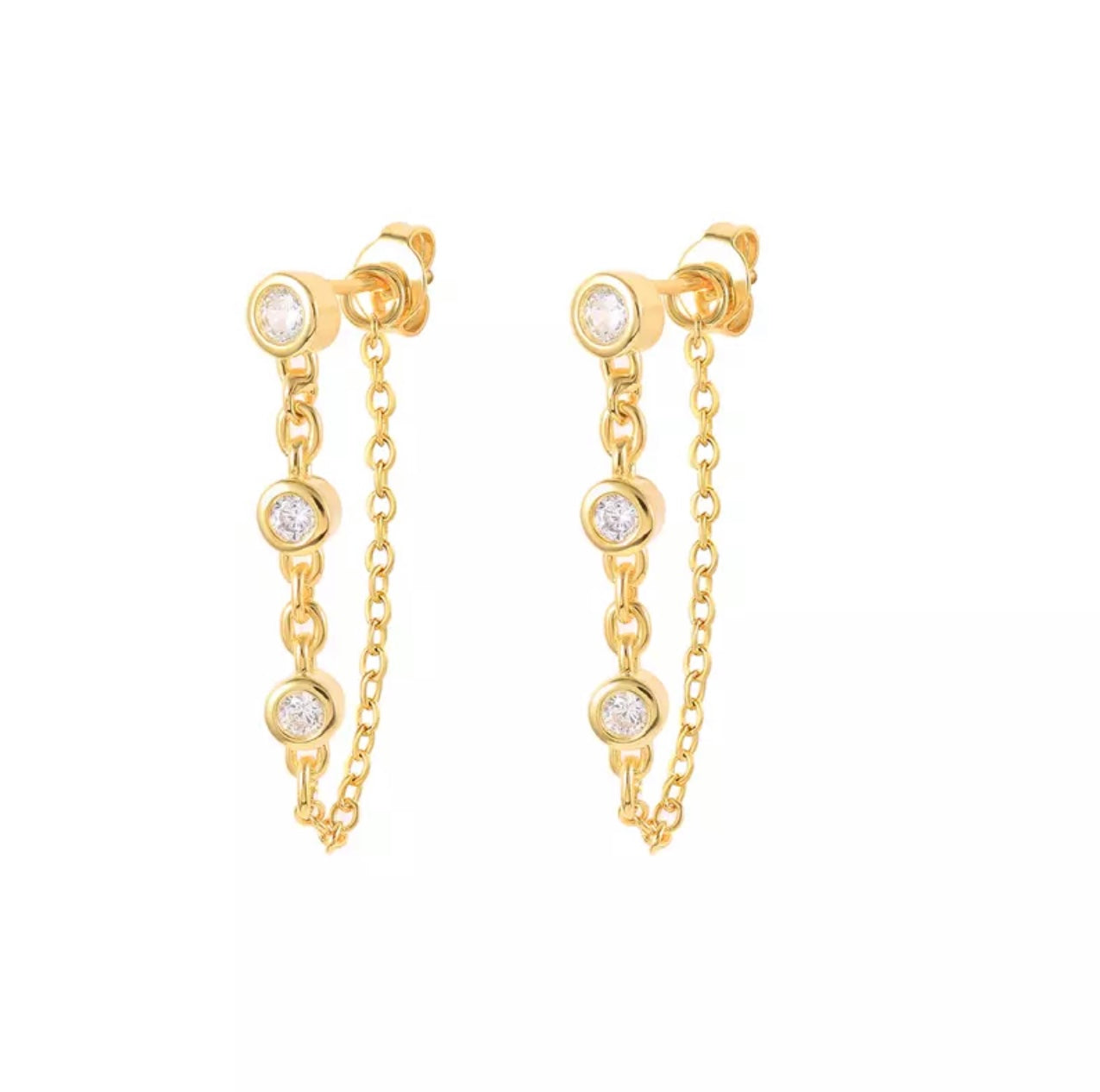 Triple Bezel Chain Jacket Earrings