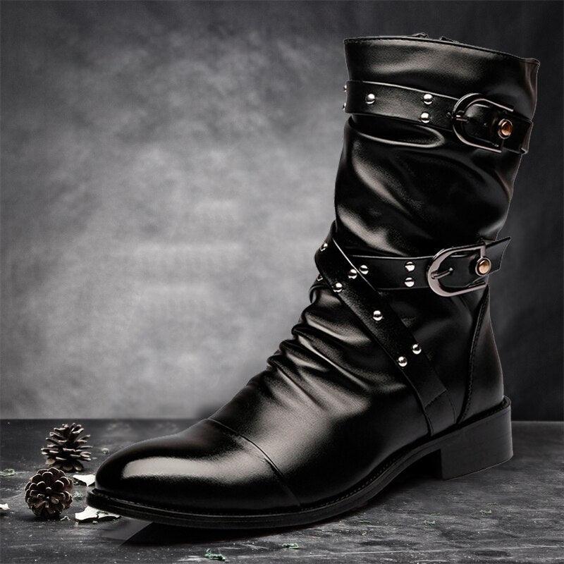 Unleash Your Inner Rebel with Pointed Toe Stage Performance Faux Leather Boots for Men