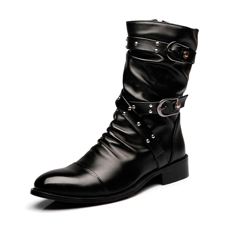 Unleash Your Inner Rebel with Pointed Toe Stage Performance Faux Leather Boots for Men