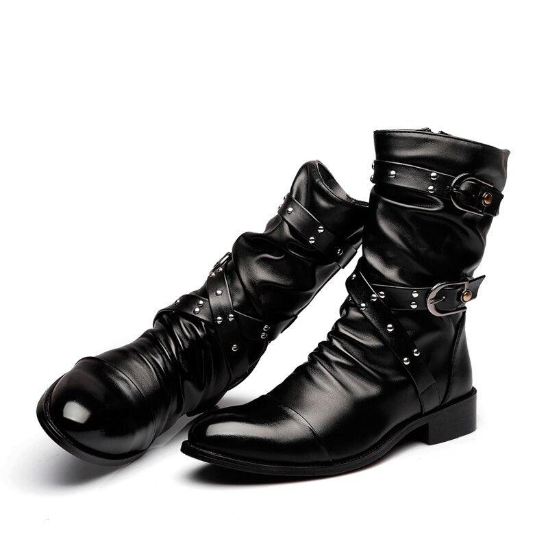 Unleash Your Inner Rebel with Pointed Toe Stage Performance Faux Leather Boots for Men