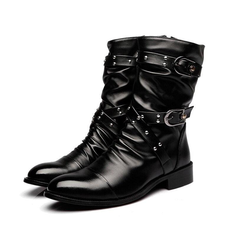 Unleash Your Inner Rebel with Pointed Toe Stage Performance Faux Leather Boots for Men