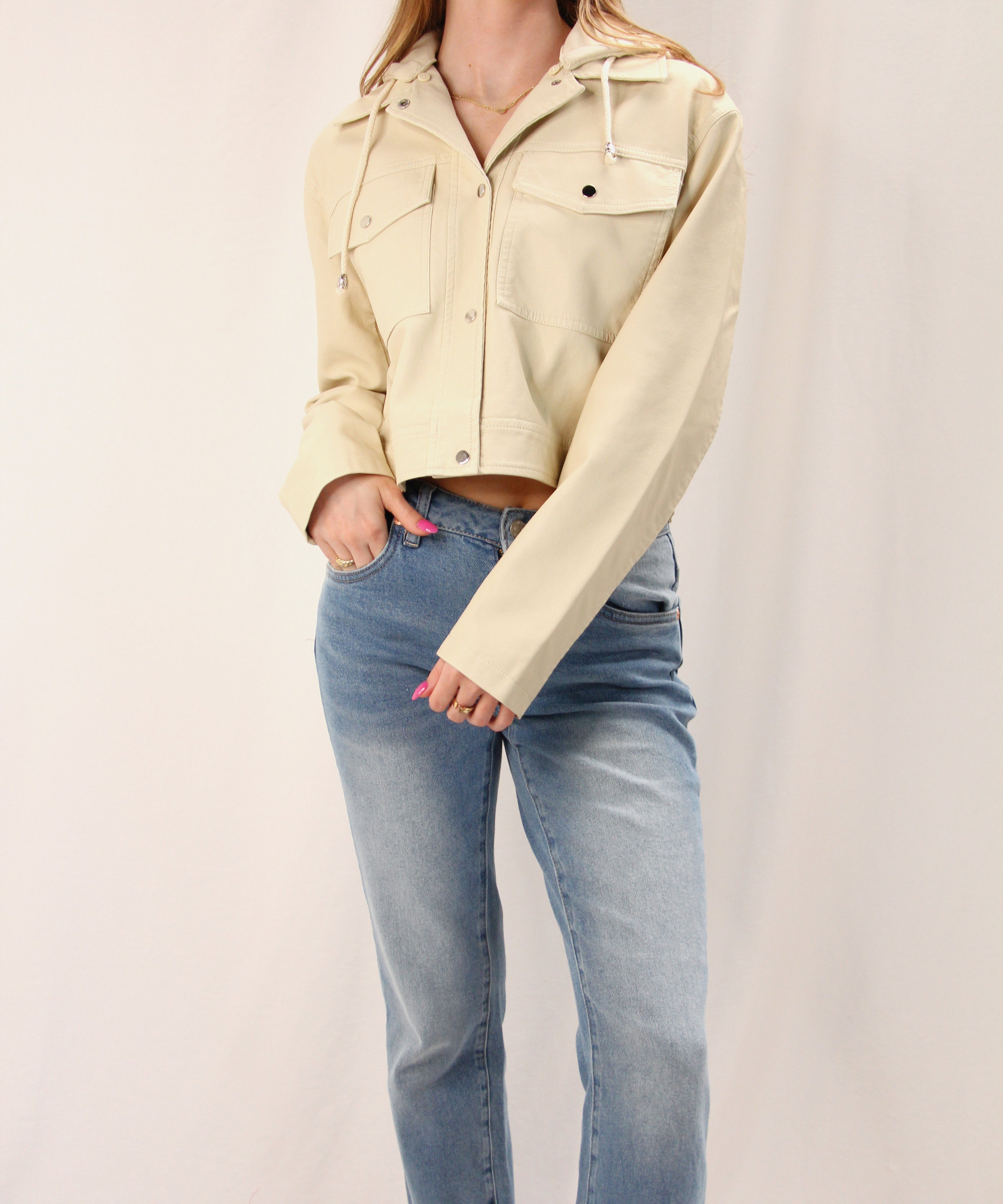 Vegan Leather Jacket - Cream