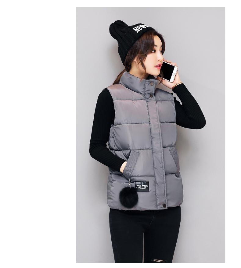 Winter Women's Lightweight Cotton Padded Slim Short Sleeveless Vests Jacket