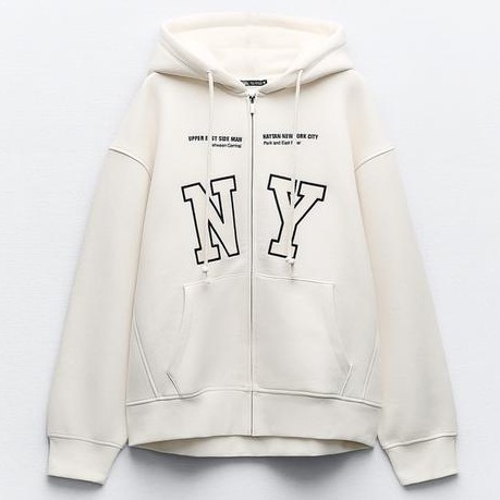 ZARA  |EMBROIDERED TEXT HOODED SWEATSHIRT